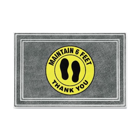 , MESSAGE FLOOR MATS, 24 X 36, CHARCOAL/YELLOW, InMAINTAIN 6 FEET THANK YOUin